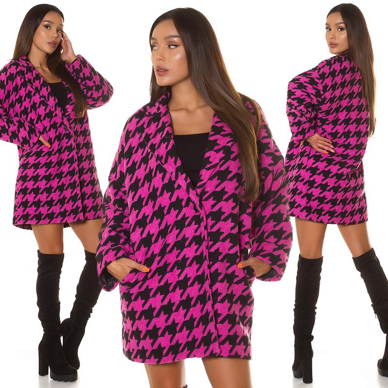 Abrigo pata de gallo oversize rosa