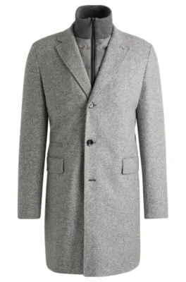 Abrigo slim fit de espiga con interior extraíble con cremallera