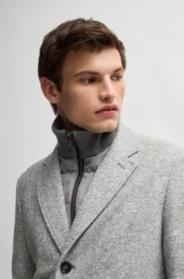 Abrigo slim fit de espiga con interior extraíble con cremallera