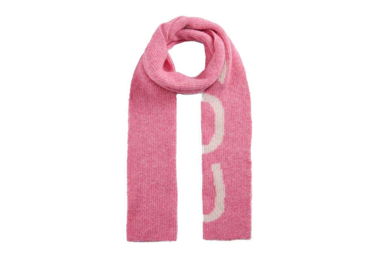 Bufanda Rosa Letras Beige