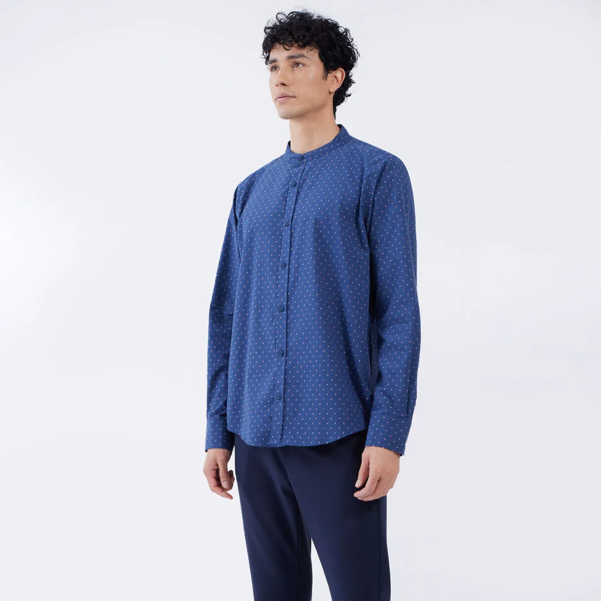 Camisa Manga Larga Con Cuello Mao
