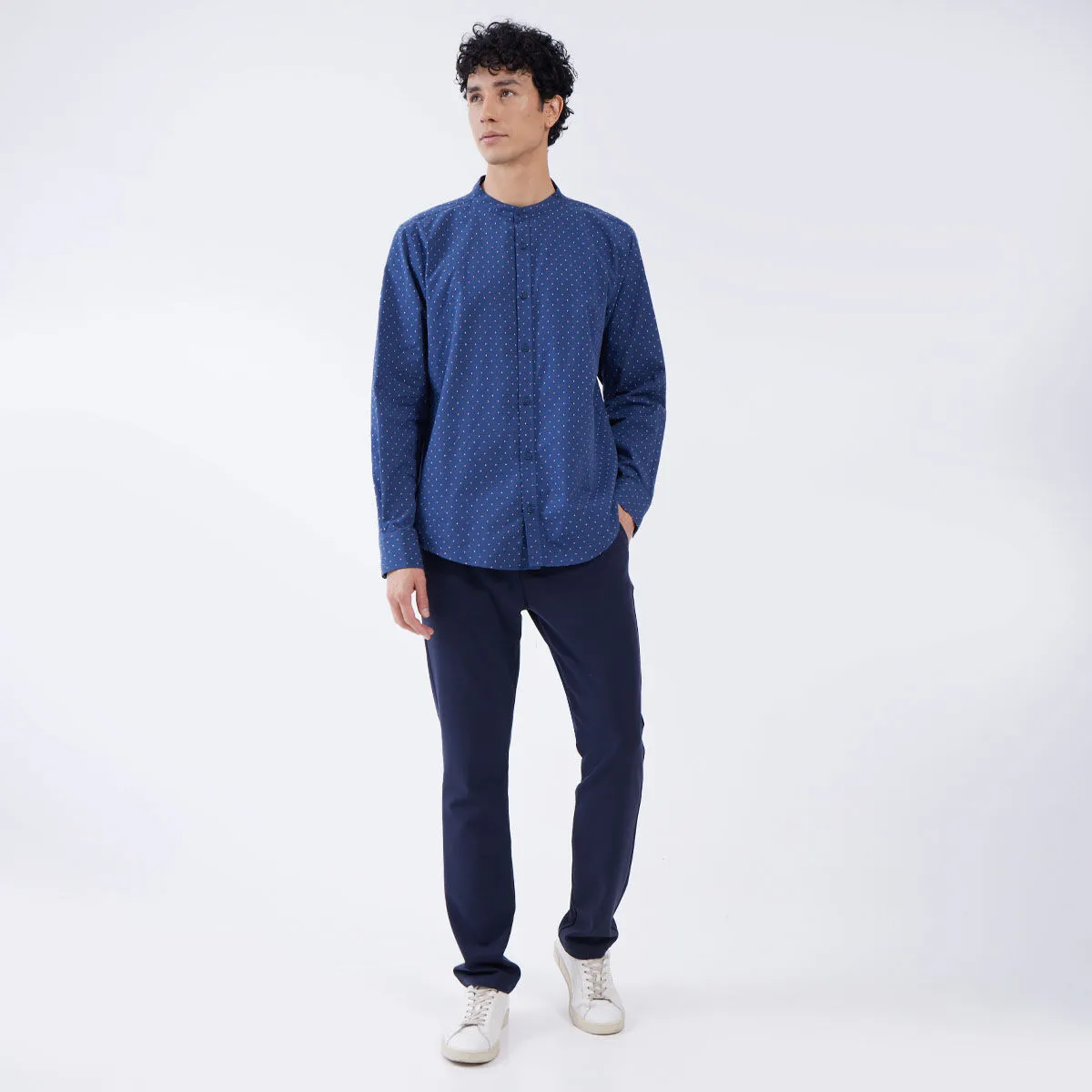 Camisa Manga Larga Con Cuello Mao