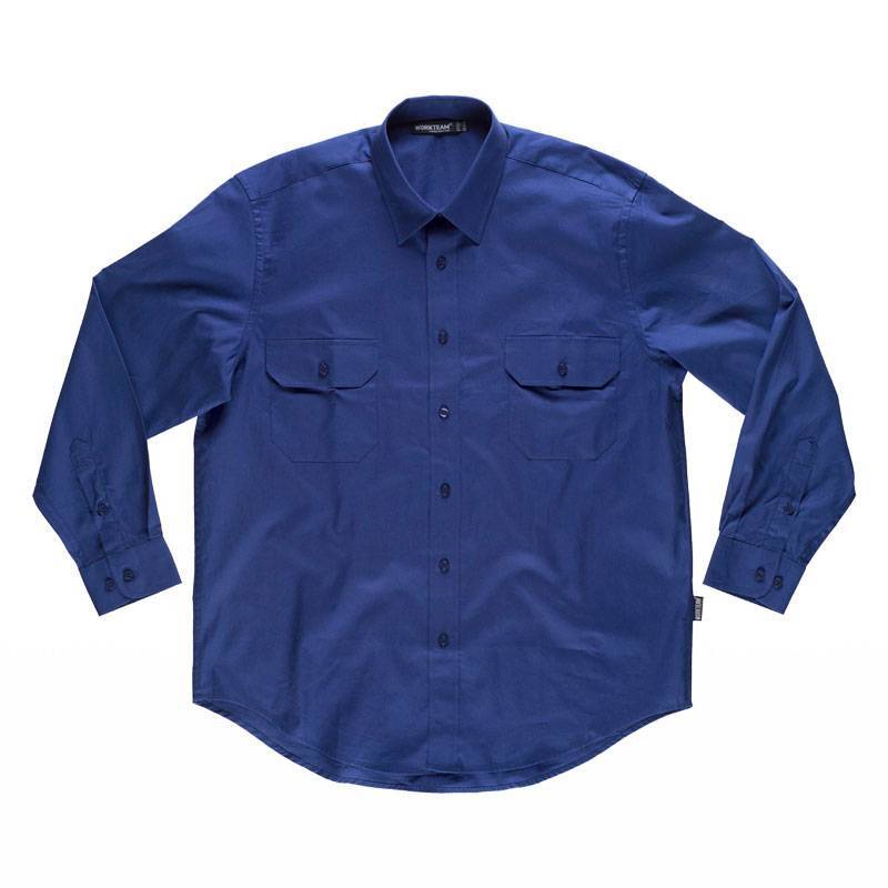 Camisa manga larga, dos bolsos de pecho con carteras.  100% Algodón.