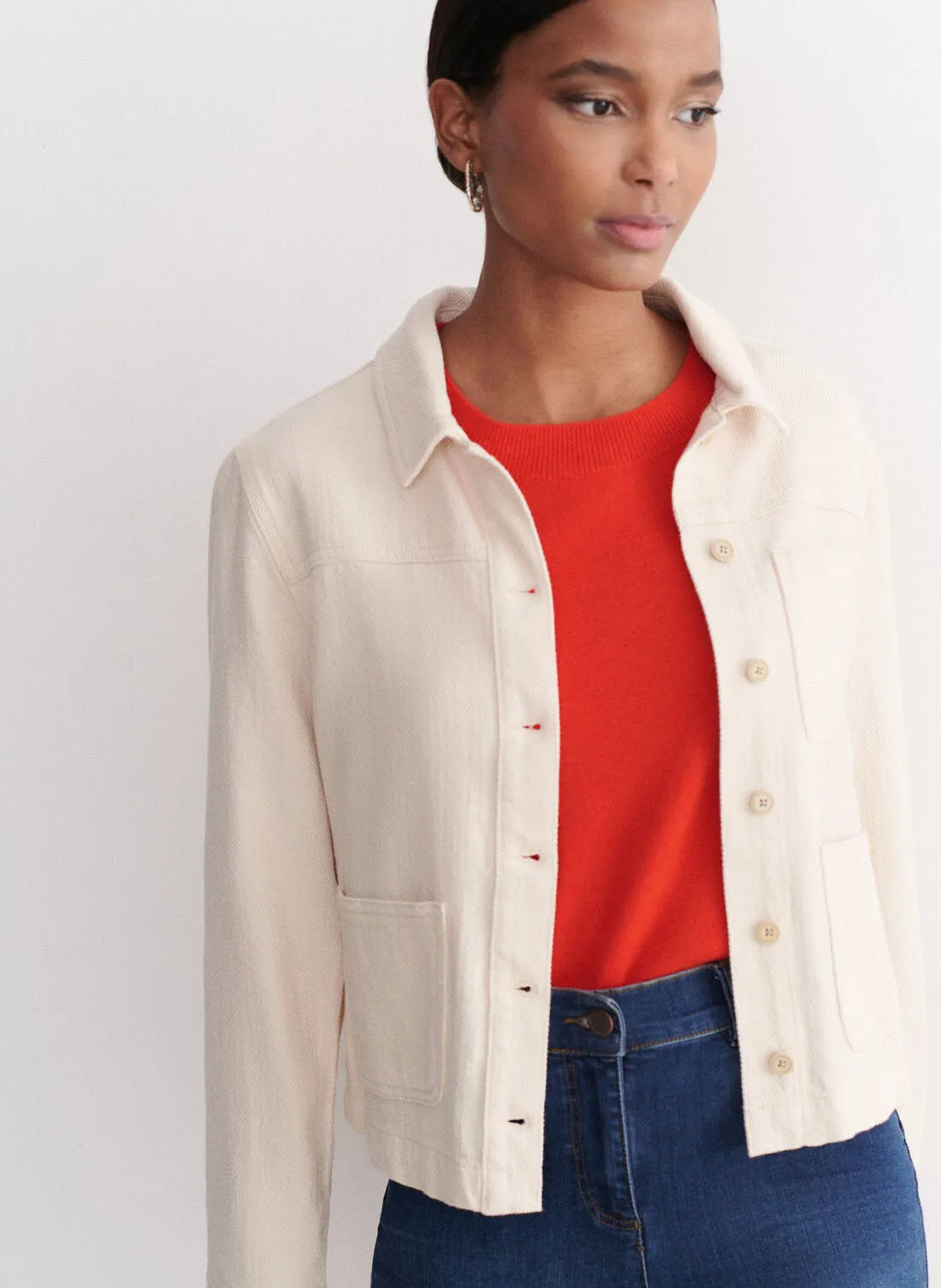 CAROLL MINATAB  CHAQUETA RECTA CROPPED EN BLANCO