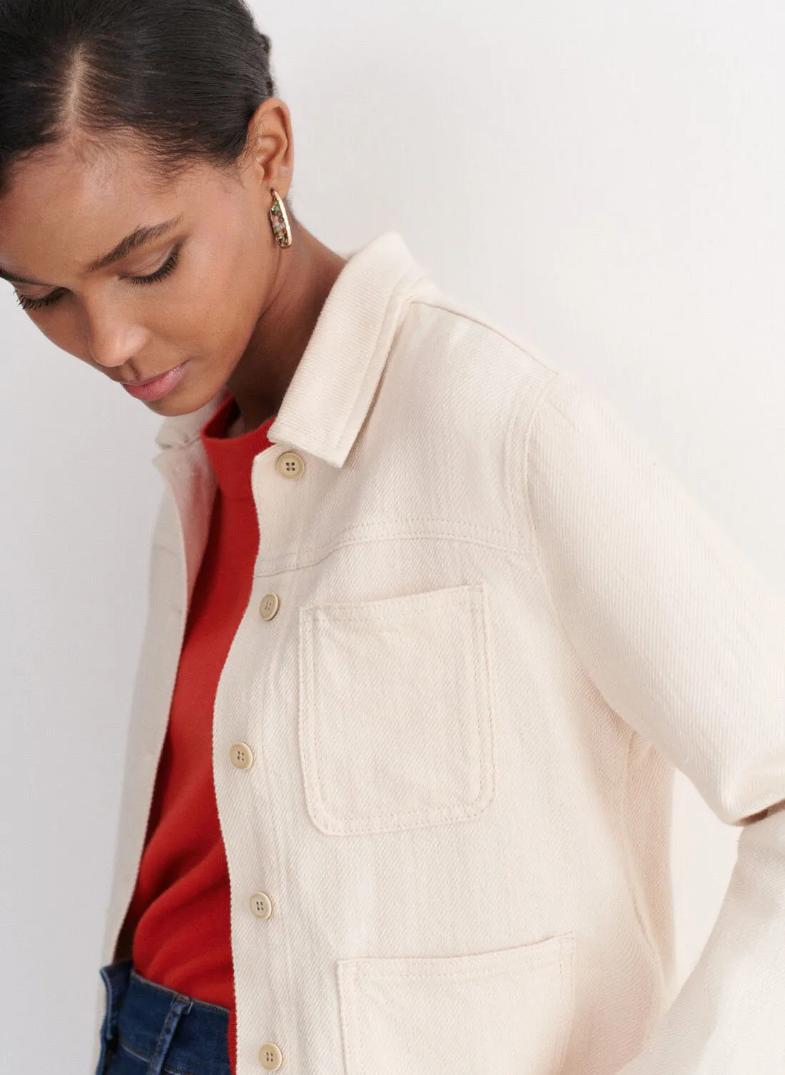 CAROLL MINATAB  CHAQUETA RECTA CROPPED EN BLANCO
