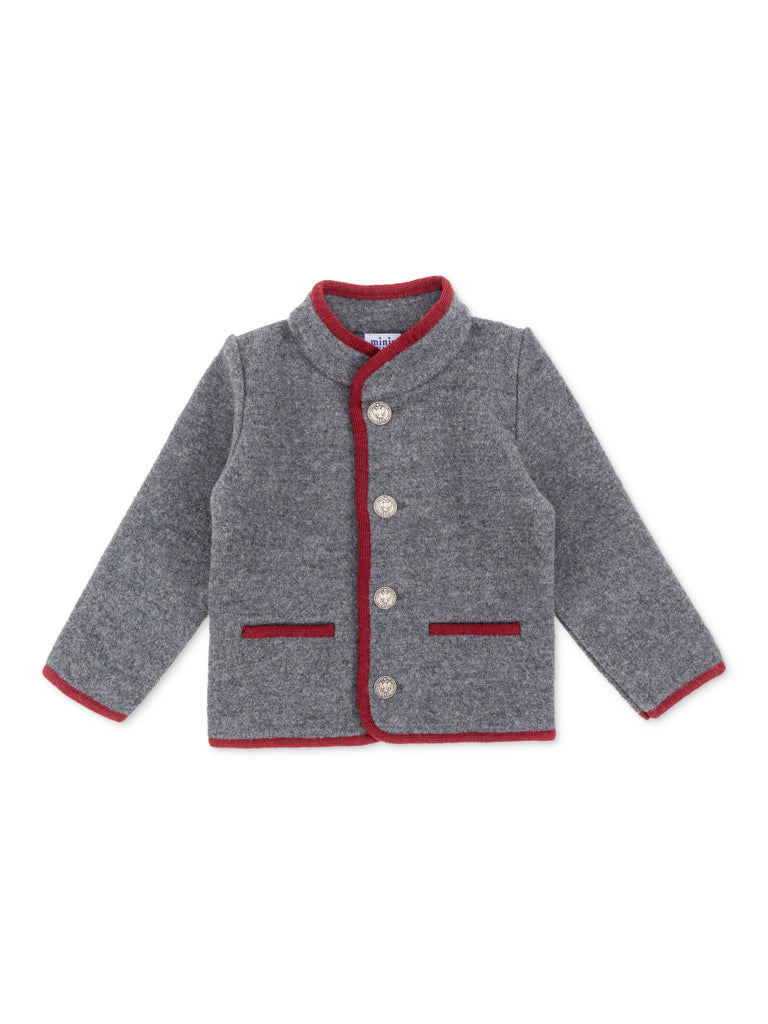 Chaqueta austriaca gris ribete burdeos