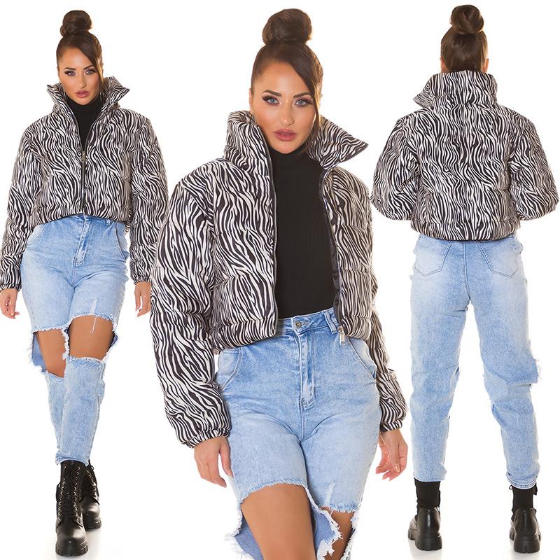 Chaqueta corta acolchada estampado zebra