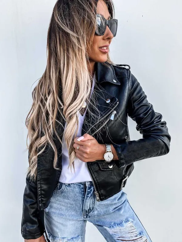 Chaqueta de cuero para mujer, abrigo con cremallera para motociclista, prendas de vestir de invierno, estilo informal, chaqueta 