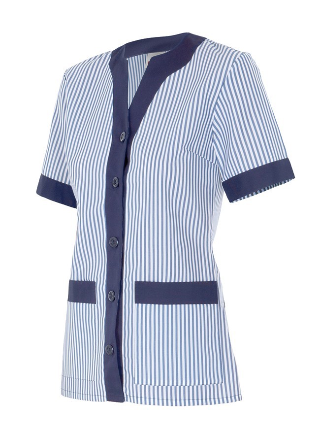 CHAQUETA DE LIMPIEZA A RAYAS MUJER CUELLO PICO
