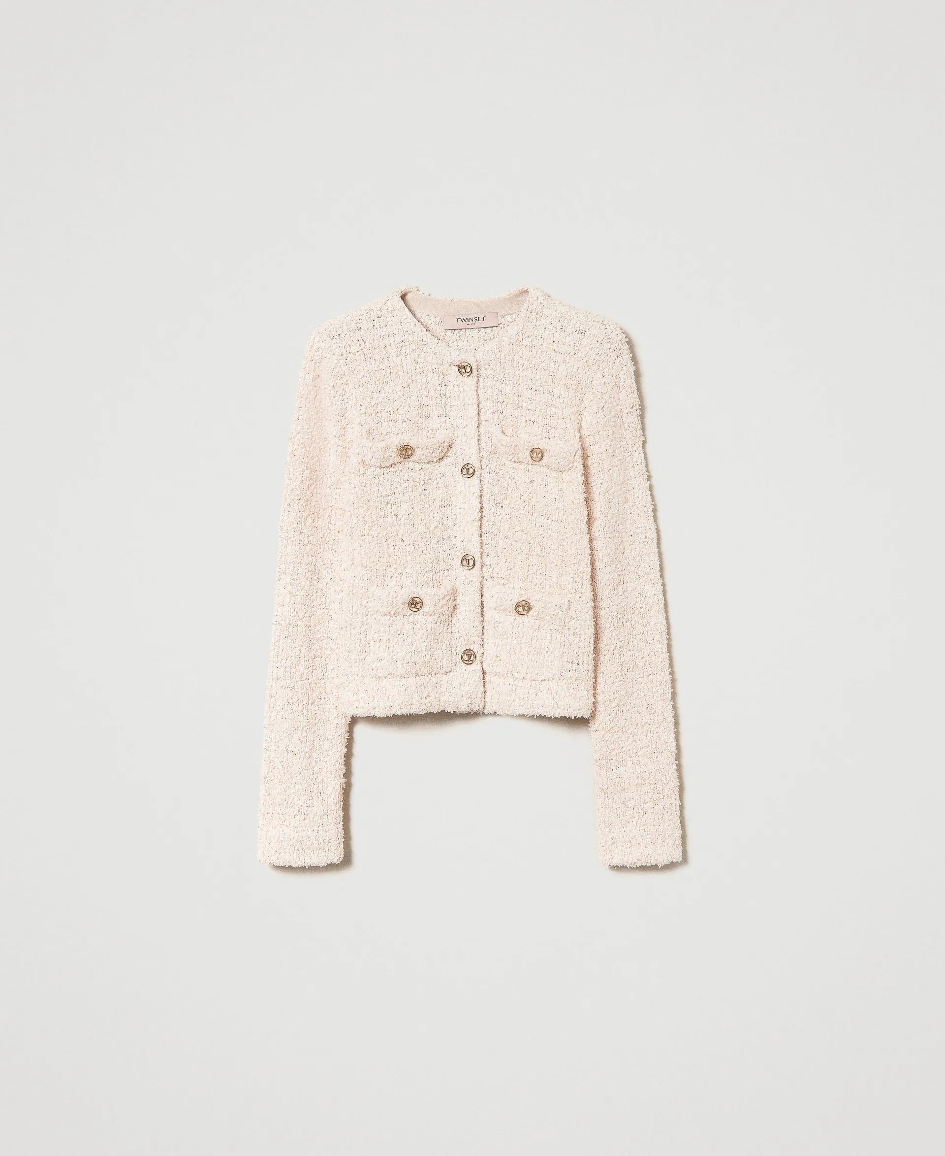 Chaqueta de punto bouclé con botones T ovalados
