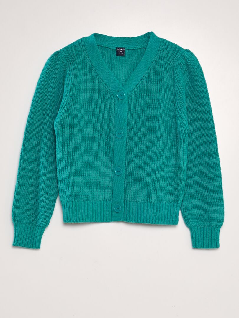 CHAQUETA DE PUNTO CON CUELLO DE PICO  VERDE