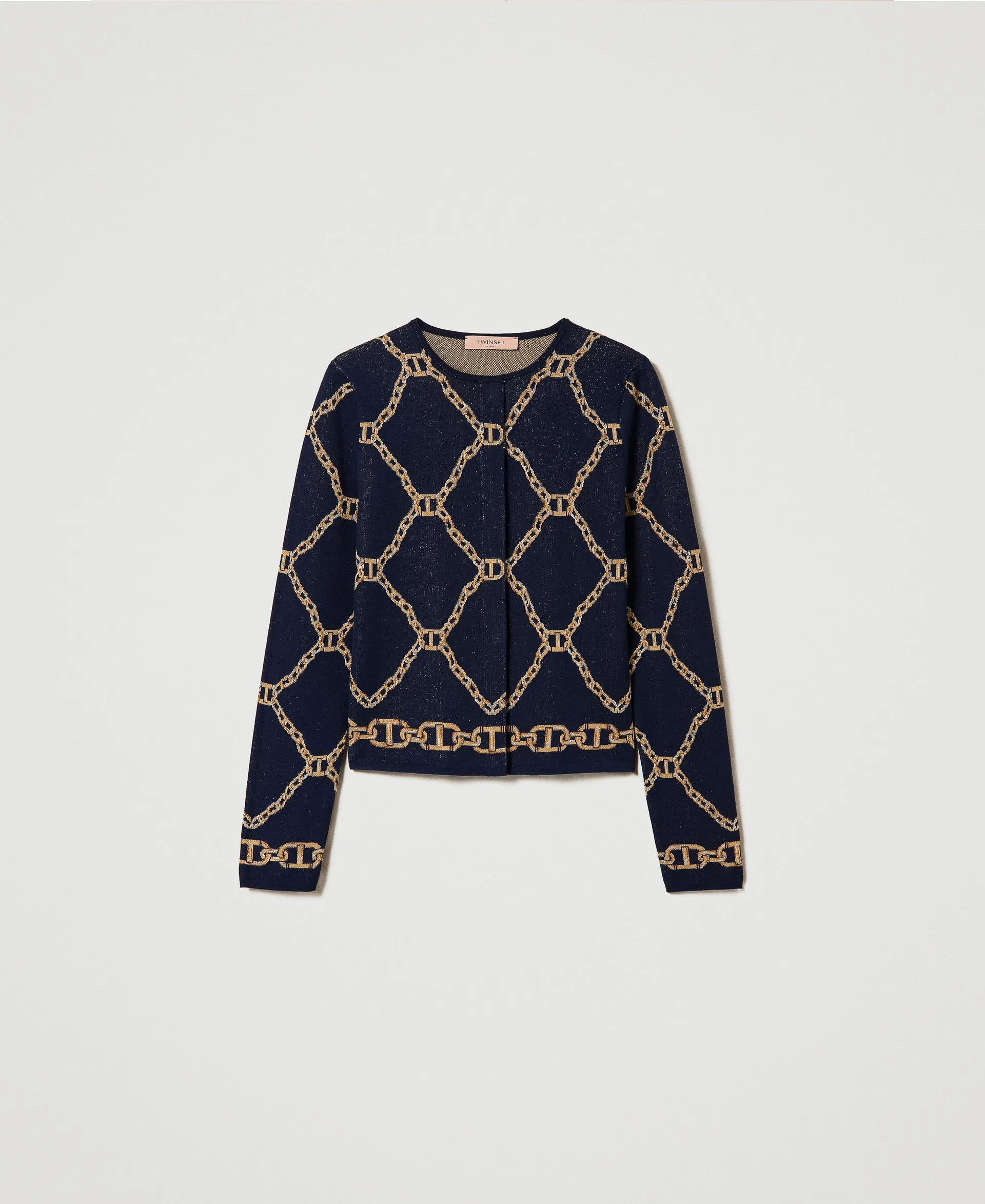 Chaqueta de punto jacquard con cadenas