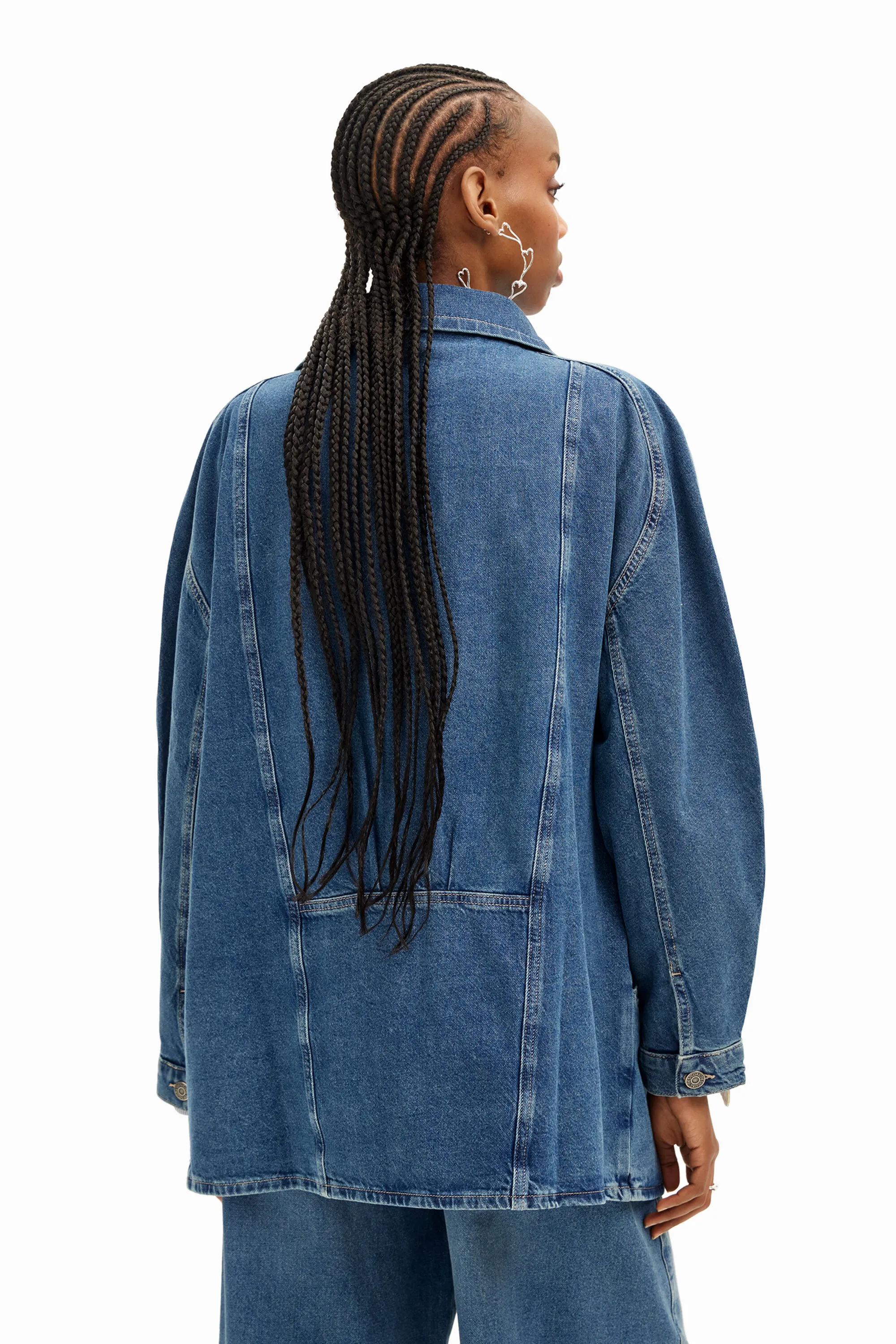 Chaqueta denim efecto rayado y cuello en V