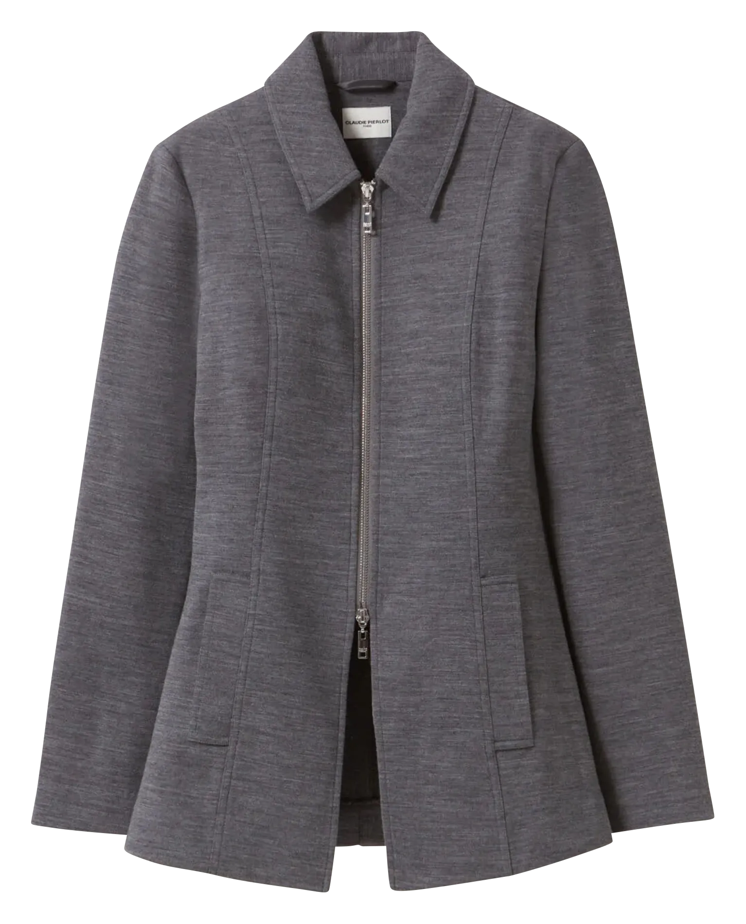 Chaqueta entallada con cuello clásico de mezcla de algodón. en gris