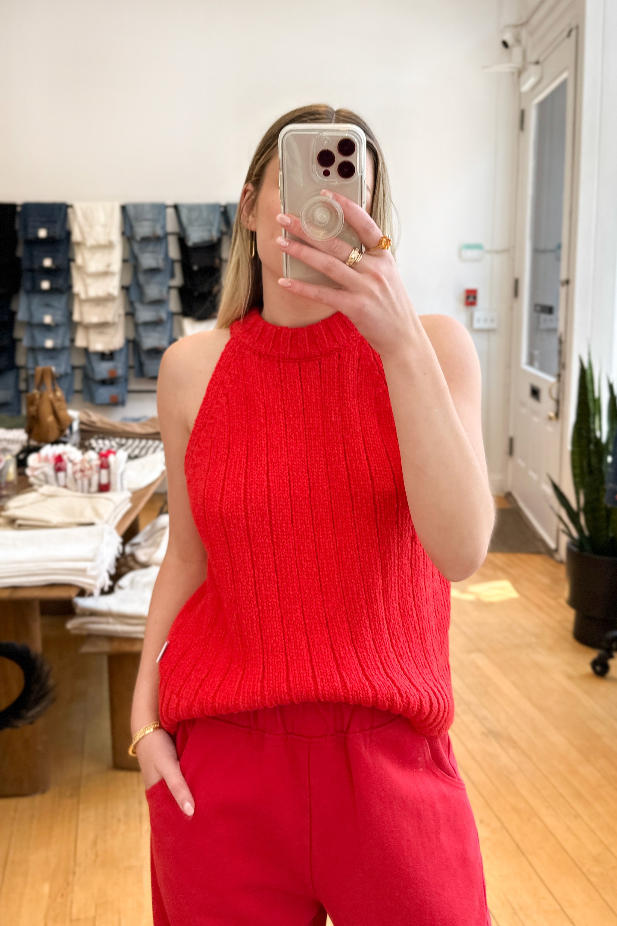 Claire Cotton Sweater Tank in Chili Pepper