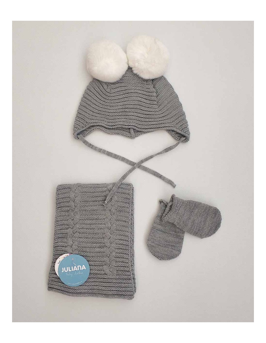 Conjunto Gorro 2 Pompones Bufanda y Manopla Juliana