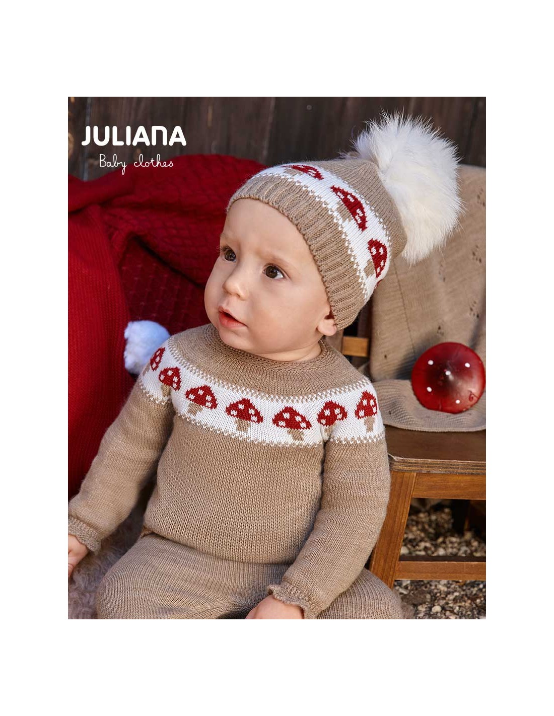 Conjunto Gorro con Pompom y Bufanda Setas Juliana