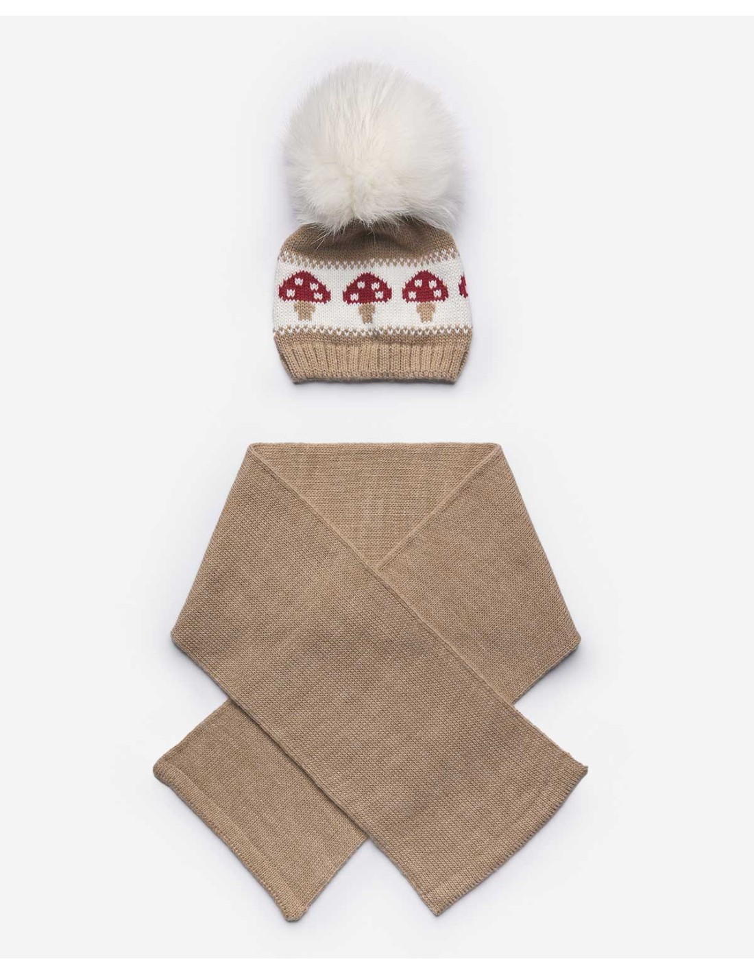Conjunto Gorro con Pompom y Bufanda Setas Juliana