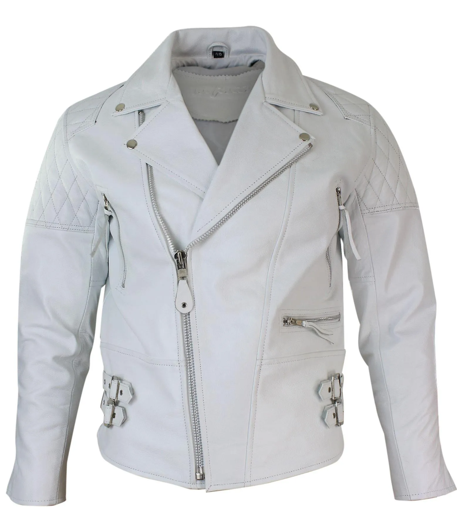 Cross Hombre Zip Cow Hide Chaqueta motera acolchada Brando Vintage