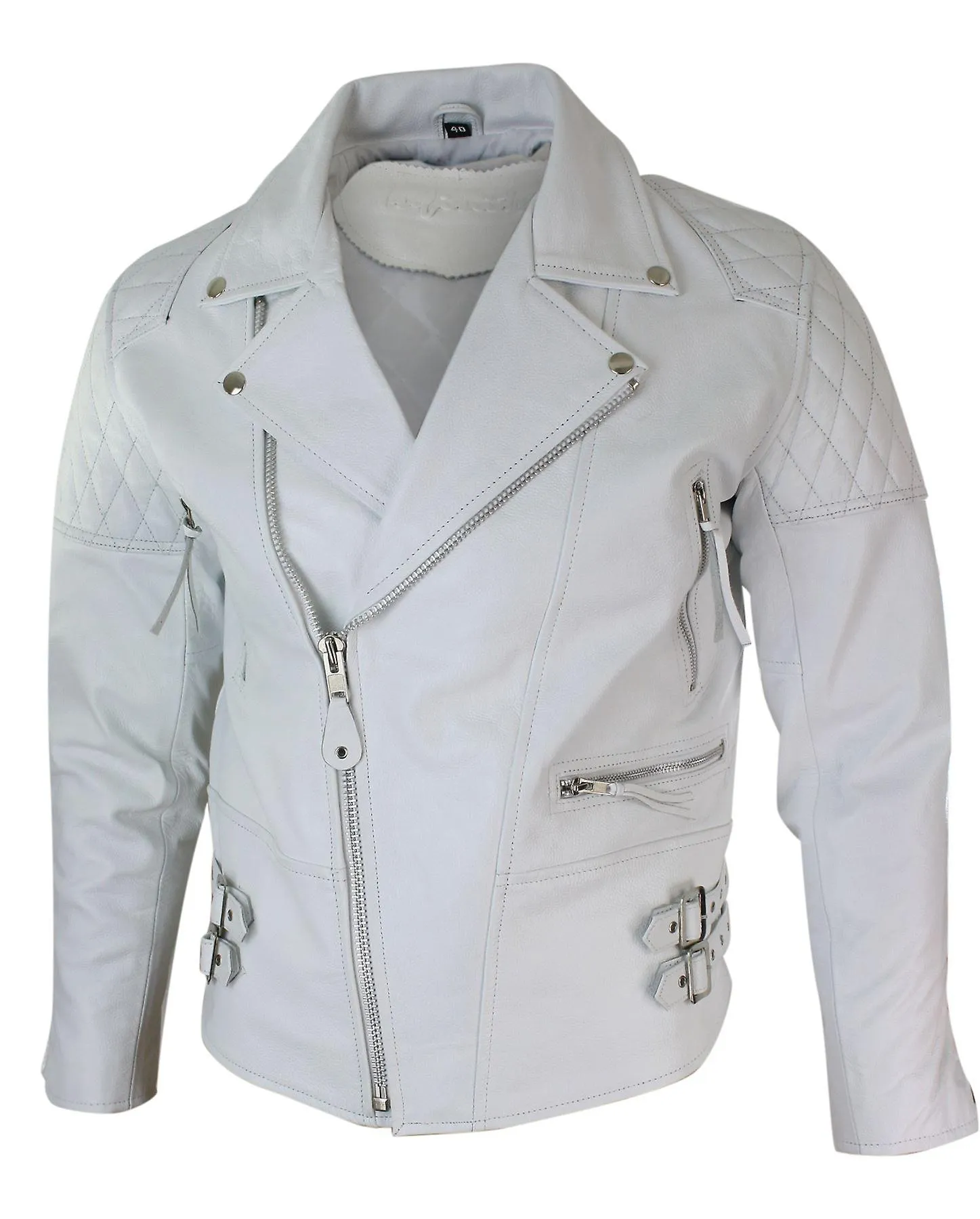 Cross Hombre Zip Cow Hide Chaqueta motera acolchada Brando Vintage