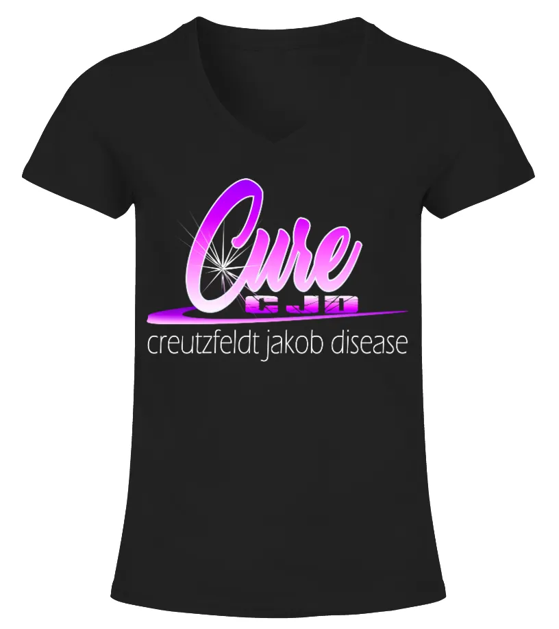 CURE CJD  CREUTZFELDTJAKOB DISEASE CAMISETA CUELLO PICO MUJER