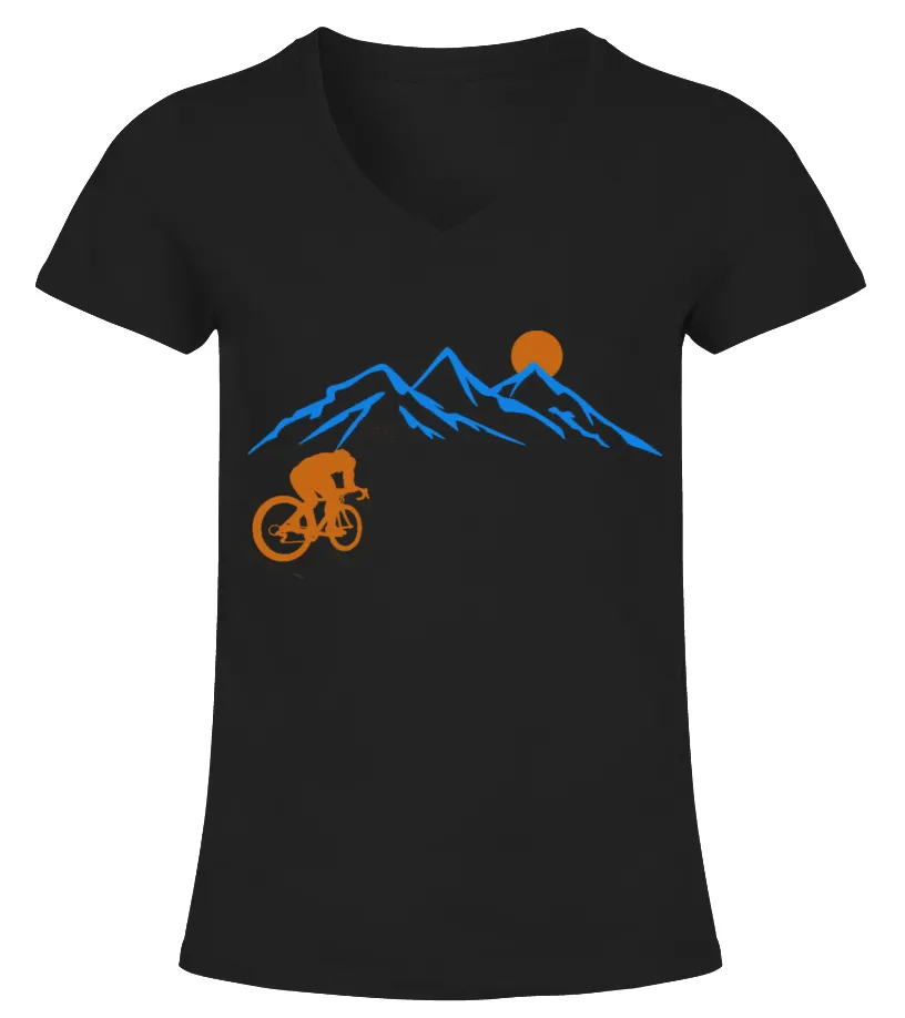 CYCLIST UP THE MOUNTAINS Camiseta cuello pico Mujer