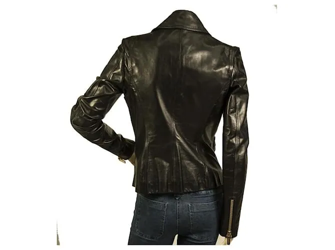Dsquared2 DSquared DS2 Chaqueta motera con cremallera y forro de diseñador de cuero negro tamaño 42 