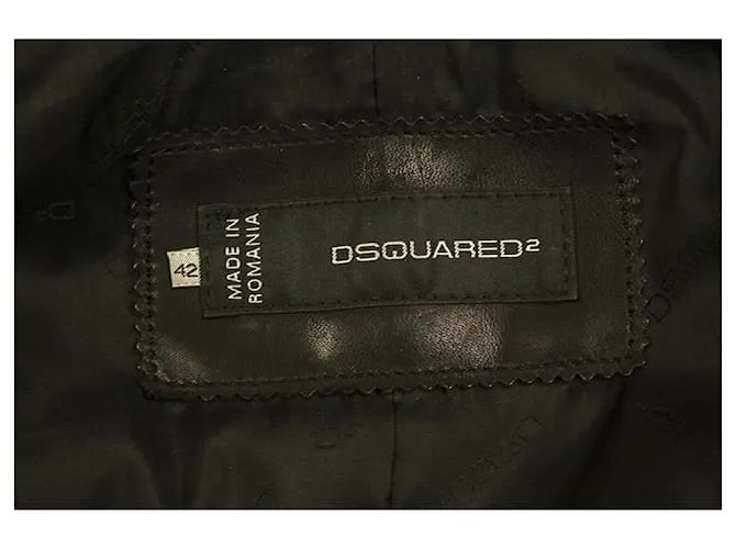 Dsquared2 DSquared DS2 Chaqueta motera con cremallera y forro de diseñador de cuero negro tamaño 42 
