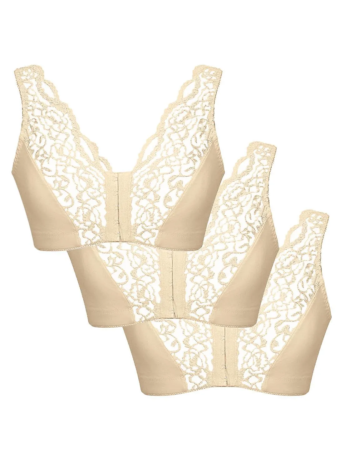 Eden House | Quality | Pack of 3 Bra Cotton Lace Front Fastening Magic Bra