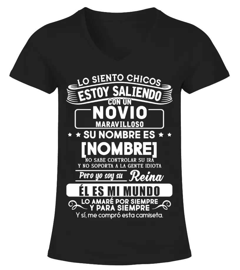 ES  NOMBRE AQUÍ NOVIO CAMISETA CUELLO PICO MUJER