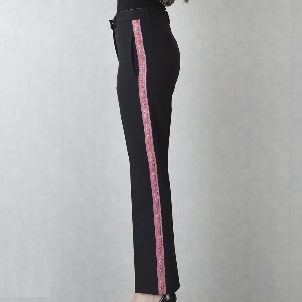 Etro Pantalón Negro Galón Rosa T XS