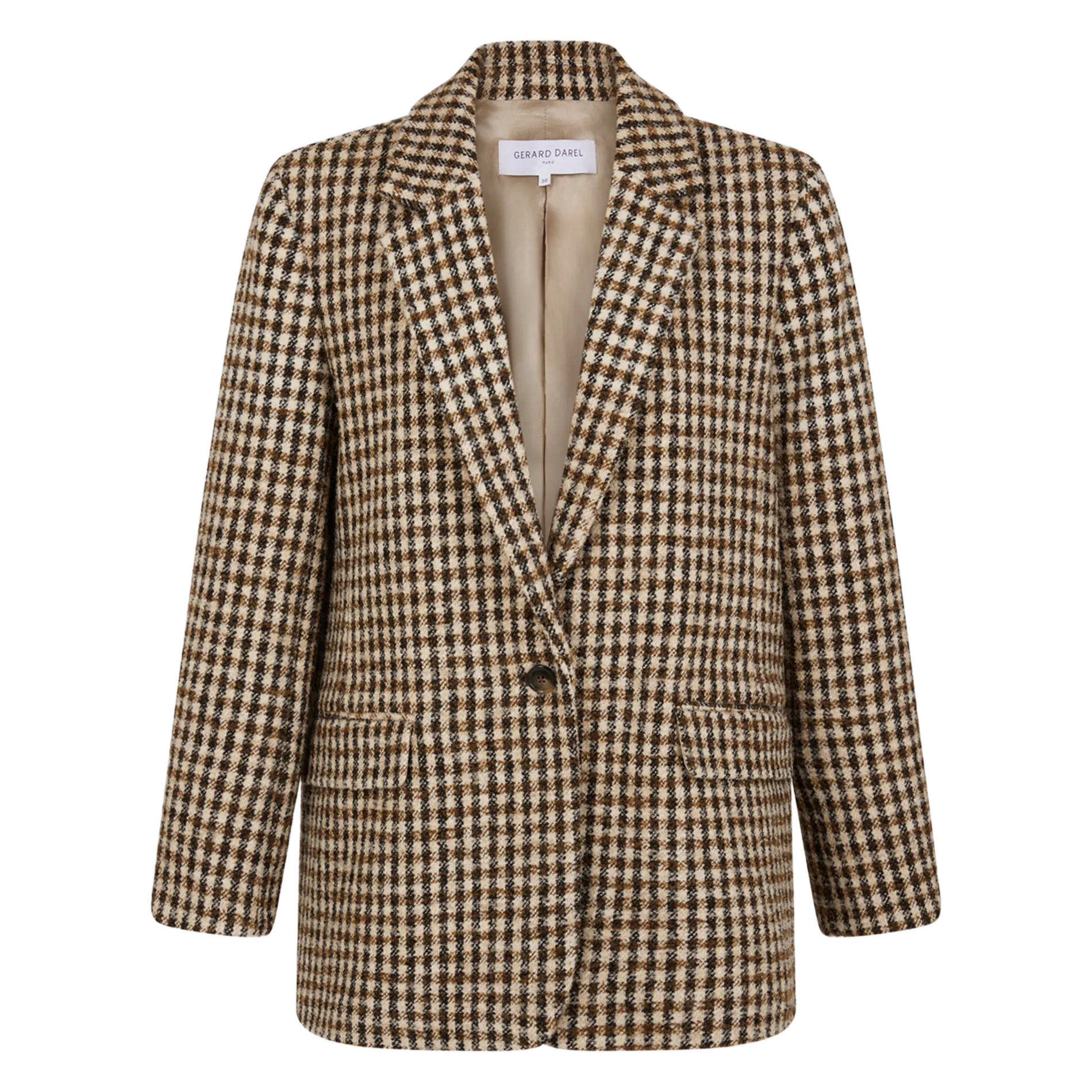 GERARD DAREL MANUELLE  CHAQUETA DE CORTE AMPLIO CON CUELLO DE SOLAPA A CUADROS EN MARRON