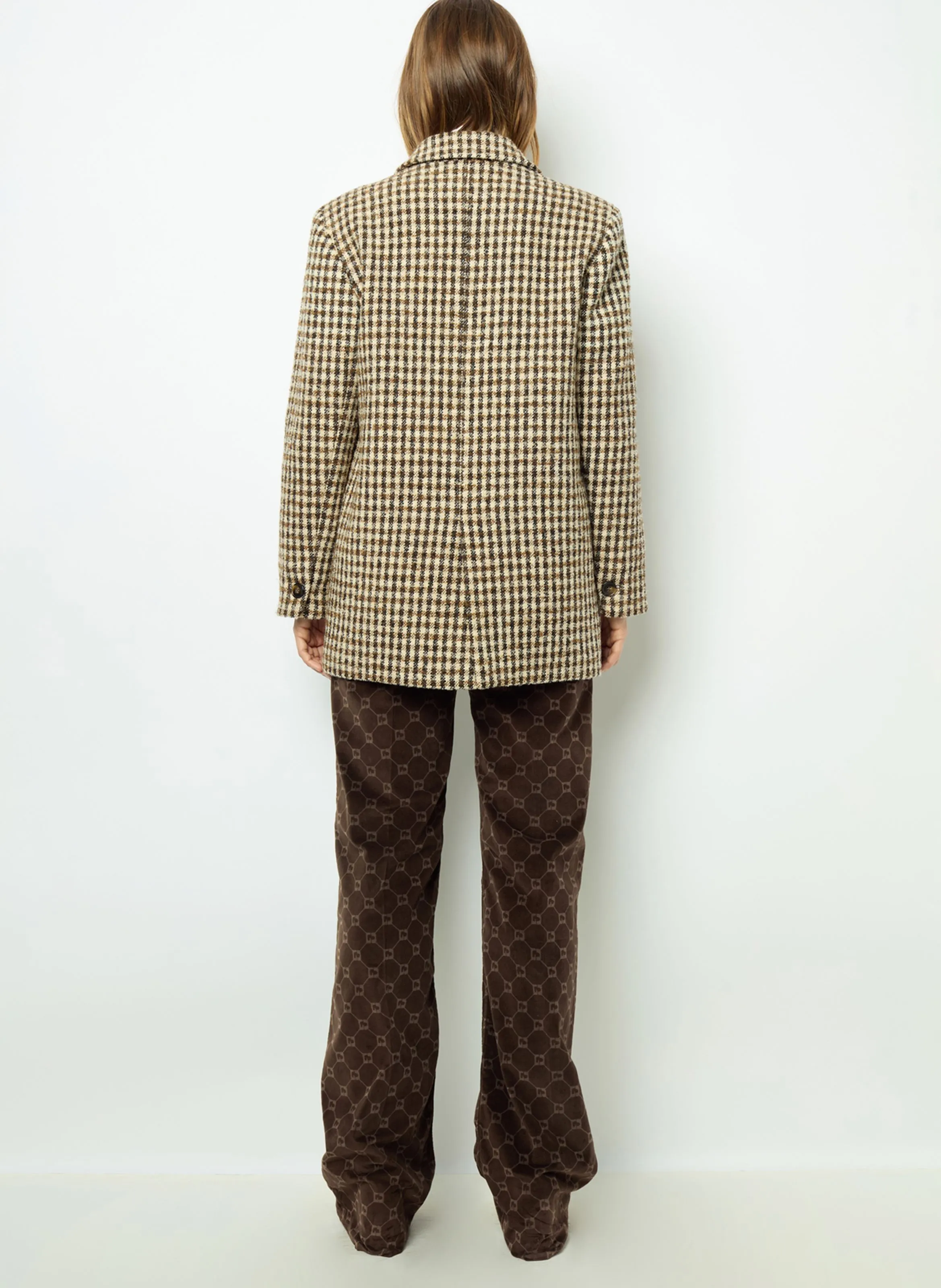 GERARD DAREL MANUELLE  CHAQUETA DE CORTE AMPLIO CON CUELLO DE SOLAPA A CUADROS EN MARRON