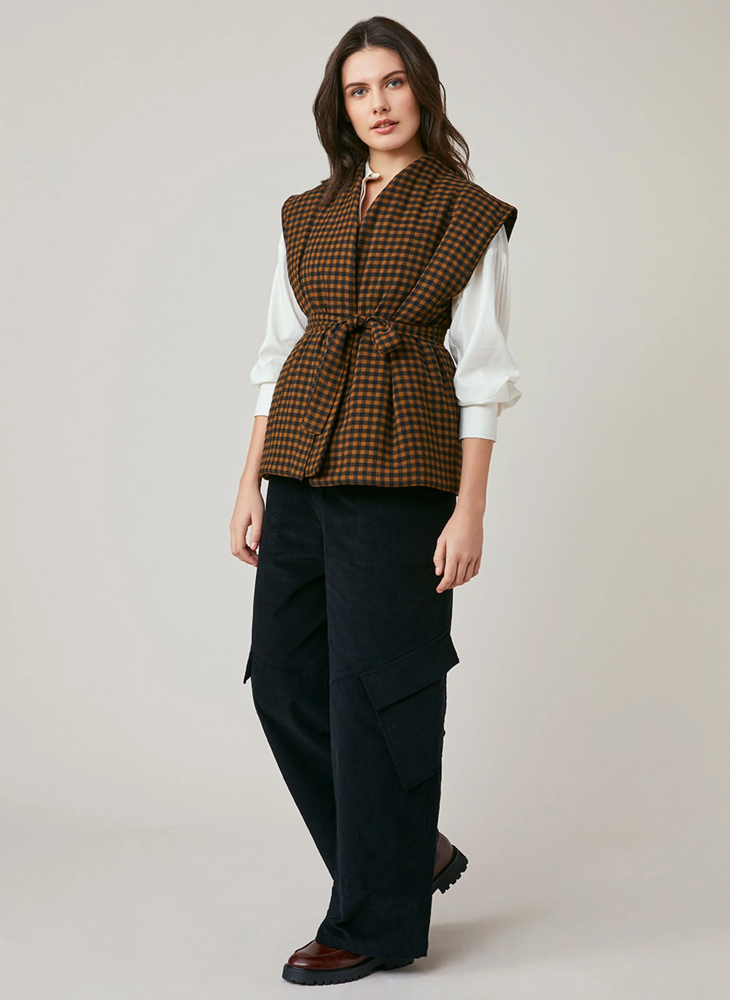 HARRIS WILSON FLORIDE  CHAQUETA DE CUADROS CON CUELLO DE PICO EN MARRON