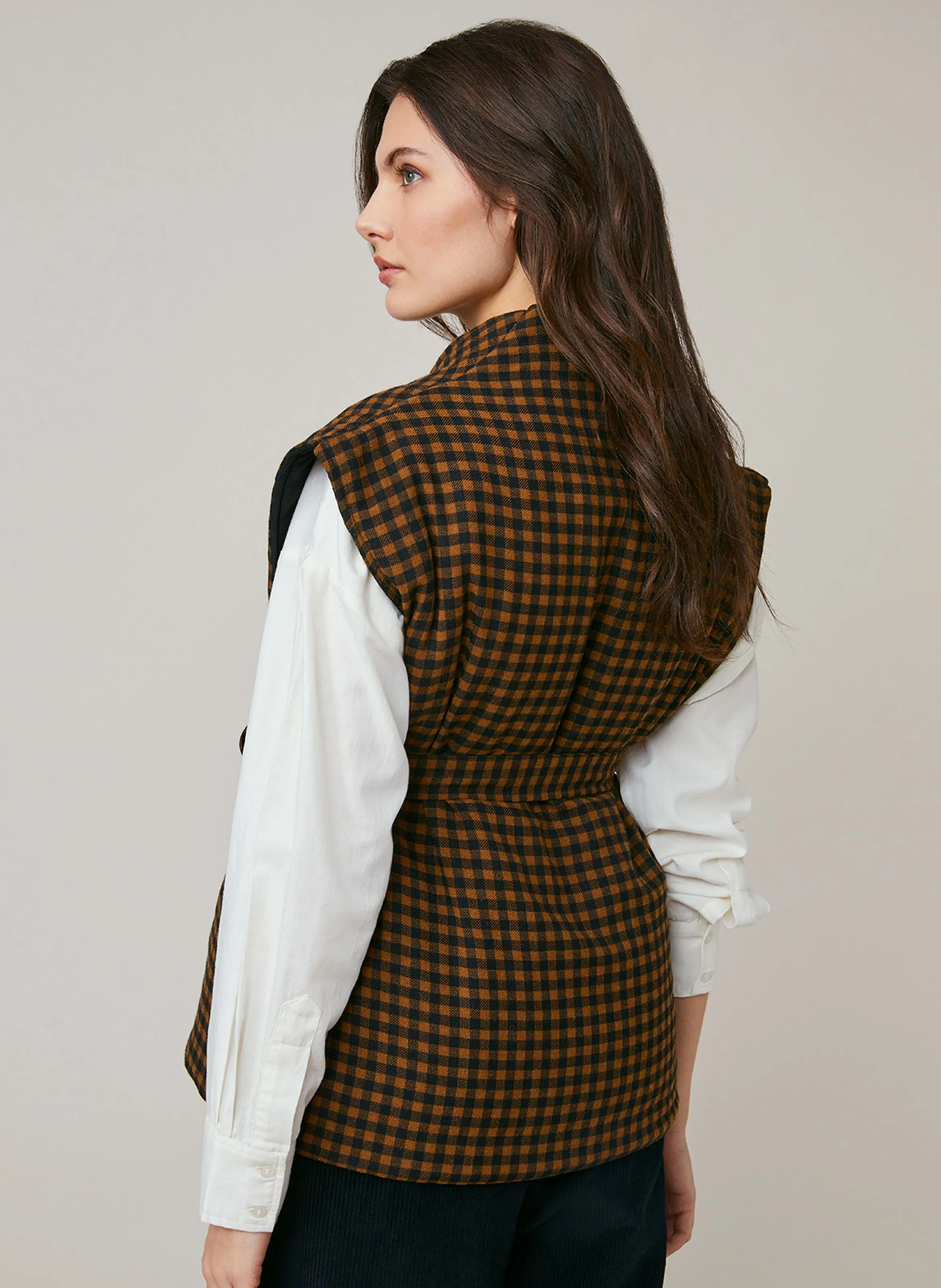 HARRIS WILSON FLORIDE  CHAQUETA DE CUADROS CON CUELLO DE PICO EN MARRON