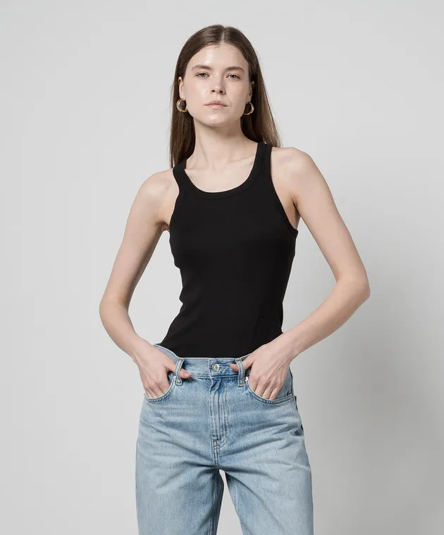 Helmut Lang Black top with monogram logo embroidery