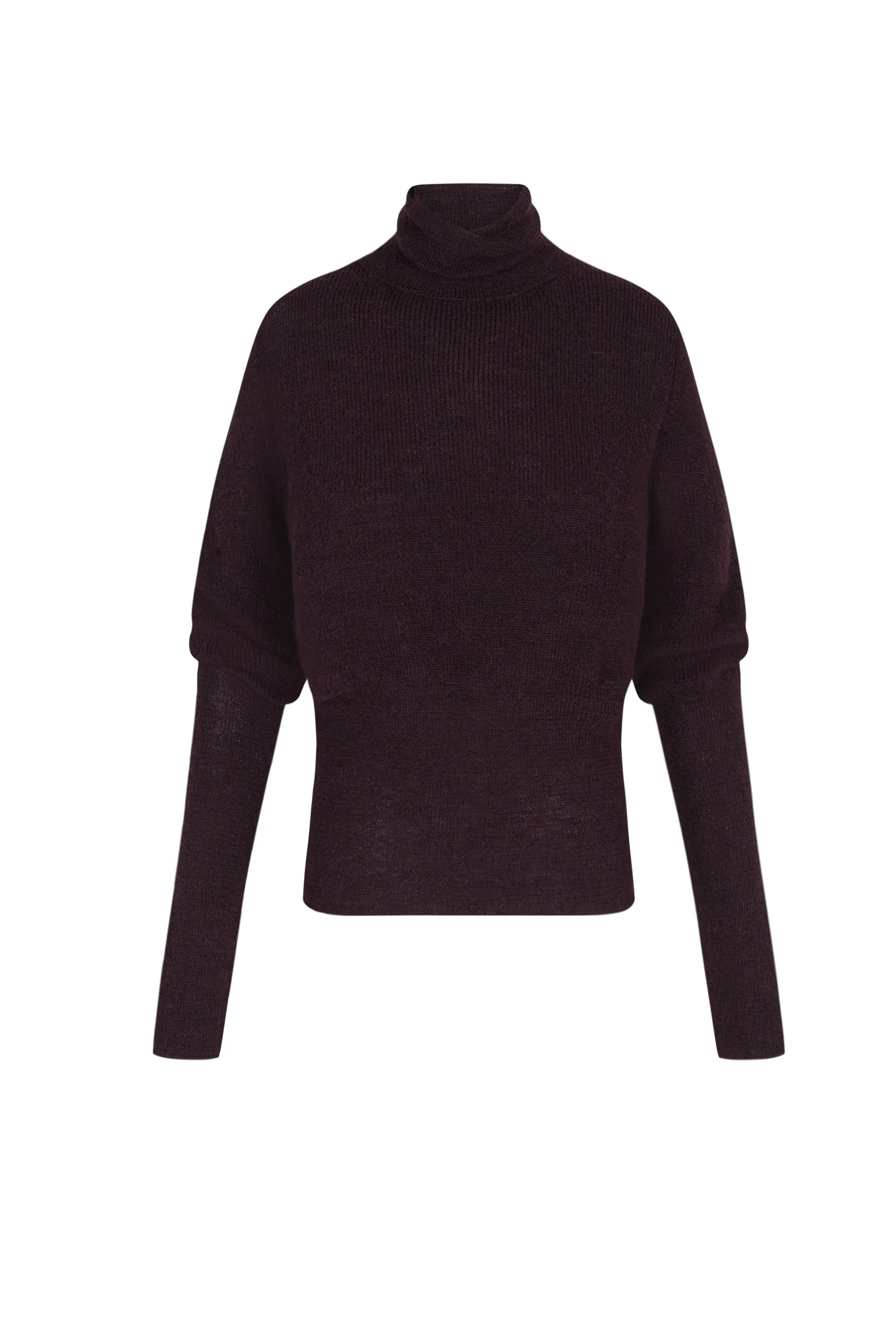 Kaia, burgundy turtleneck sweater
