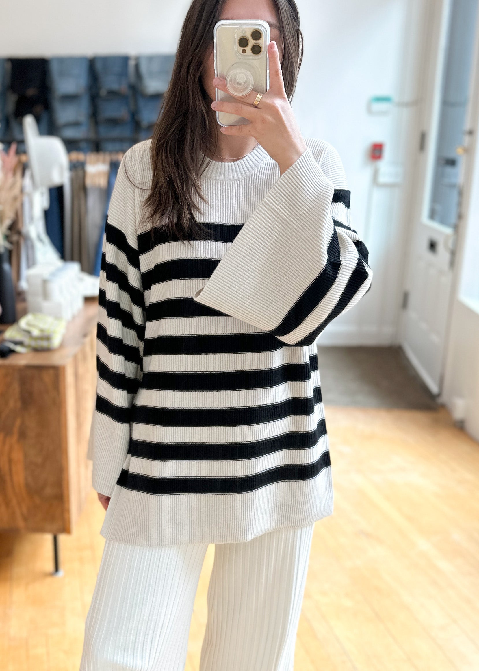 Leon Sweater in Navy Block Stripe