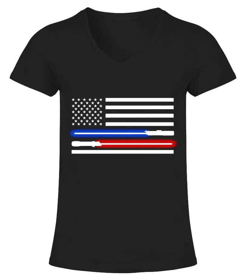Light Saber USA Flag Camiseta cuello pico Mujer