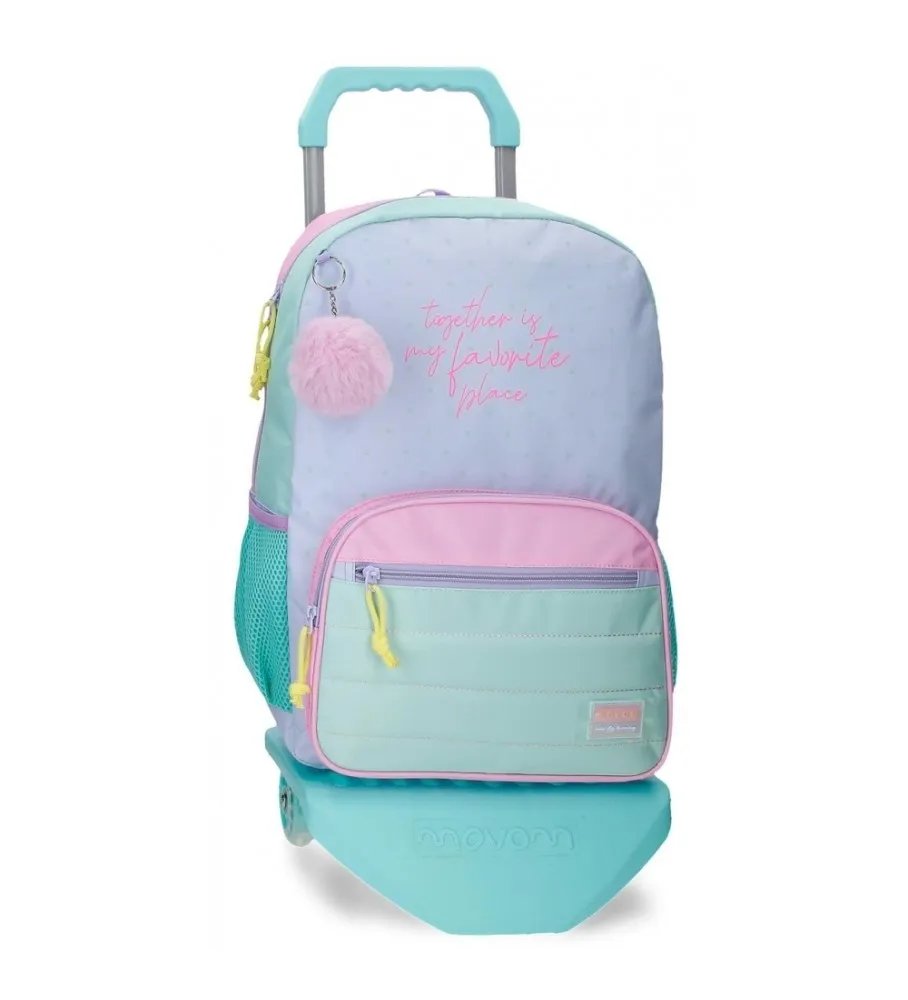 Mochila 42cm My Favourite place con carro turquesa, lila