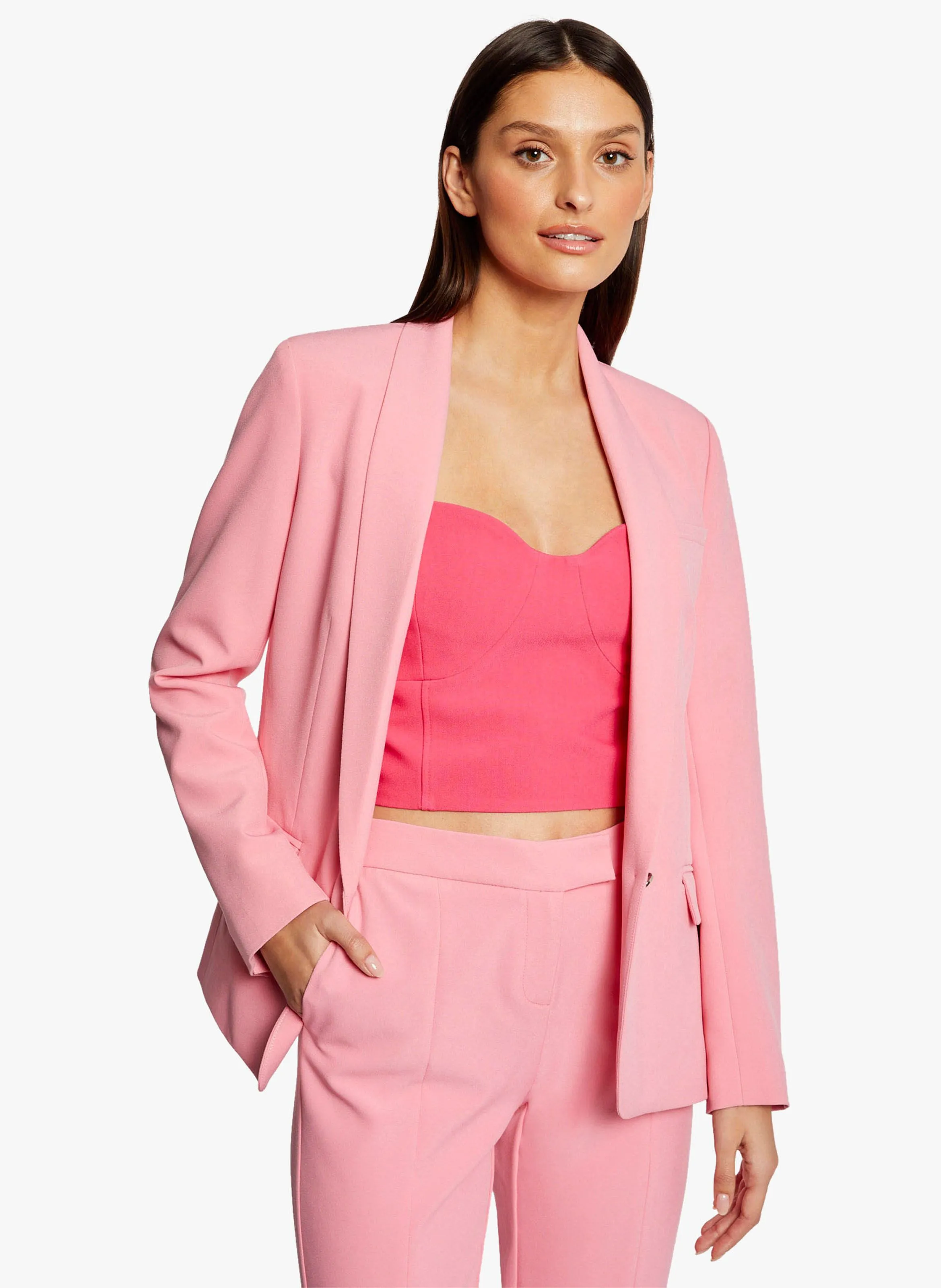 MORGAN VECREW.F  CHAQUETA ENTALLADA CON CUELLO CON SOLAPA EN ROSA