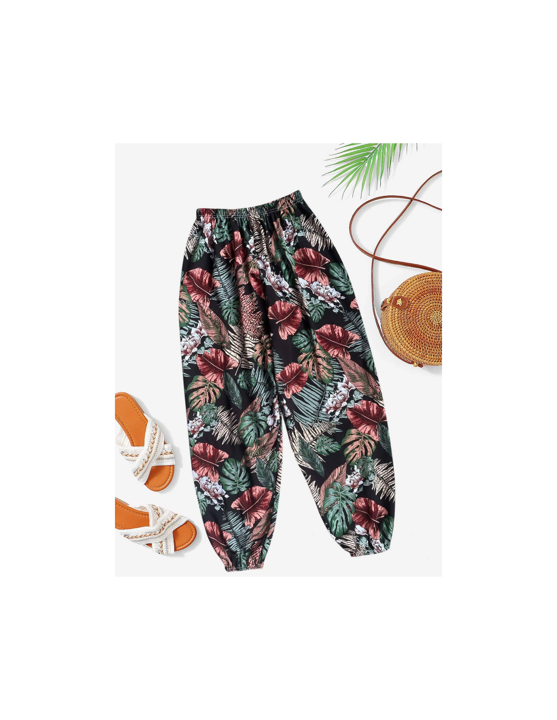 Pantalón Ancho Estampado Tropical Nude