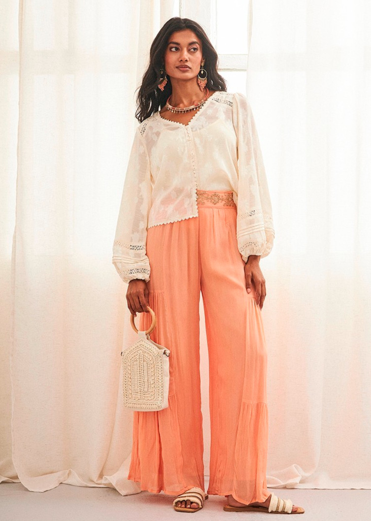 Pantalón palazzo naranja bordado Rumin