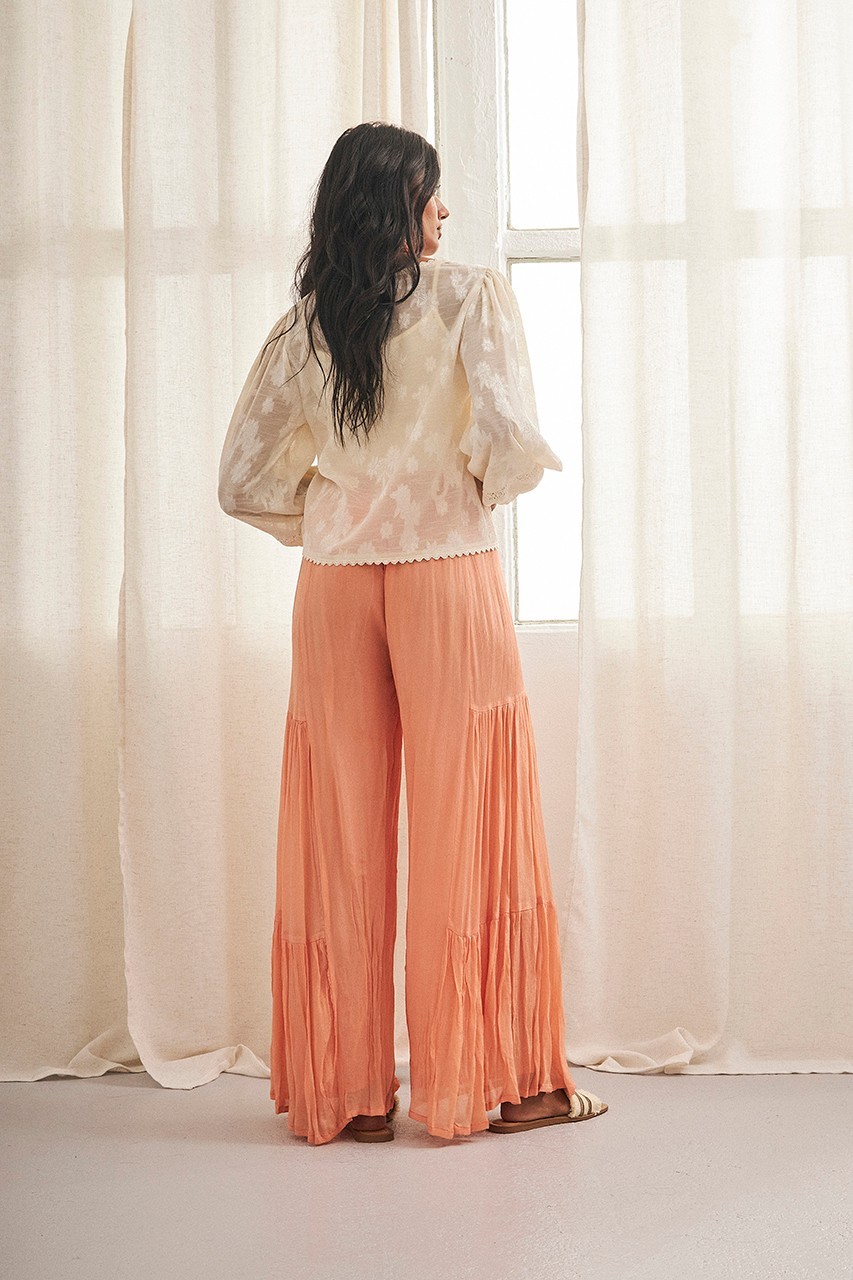 Pantalón palazzo naranja bordado Rumin
