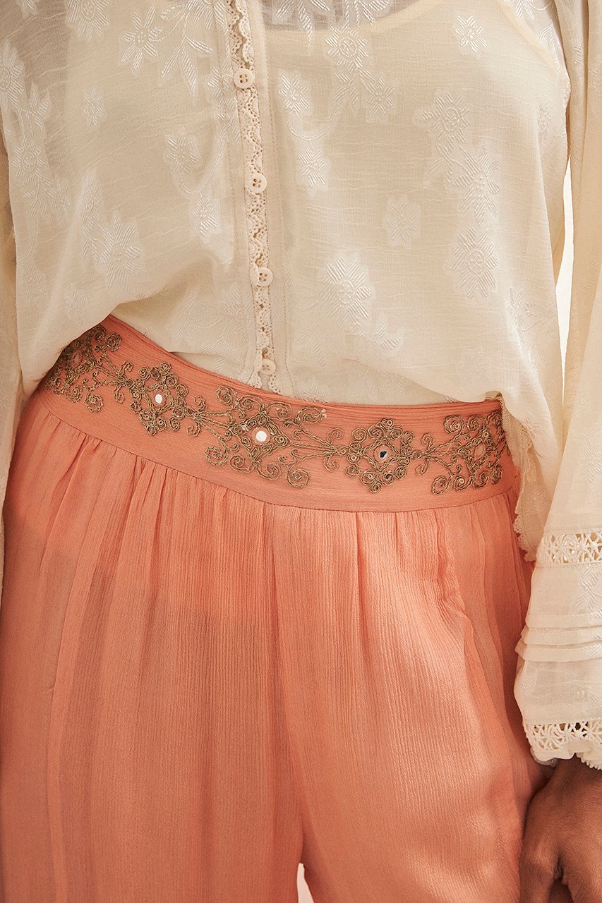 Pantalón palazzo naranja bordado Rumin