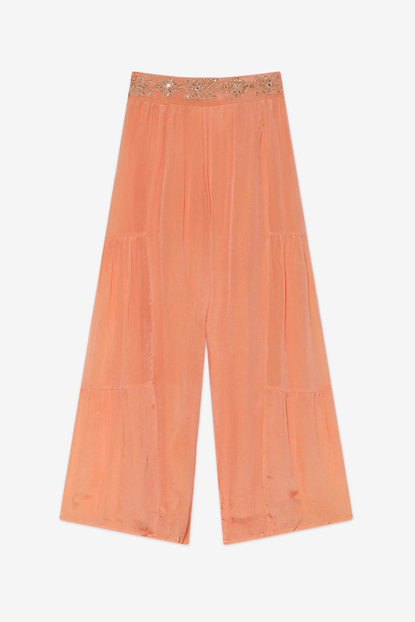 Pantalón palazzo naranja bordado Rumin