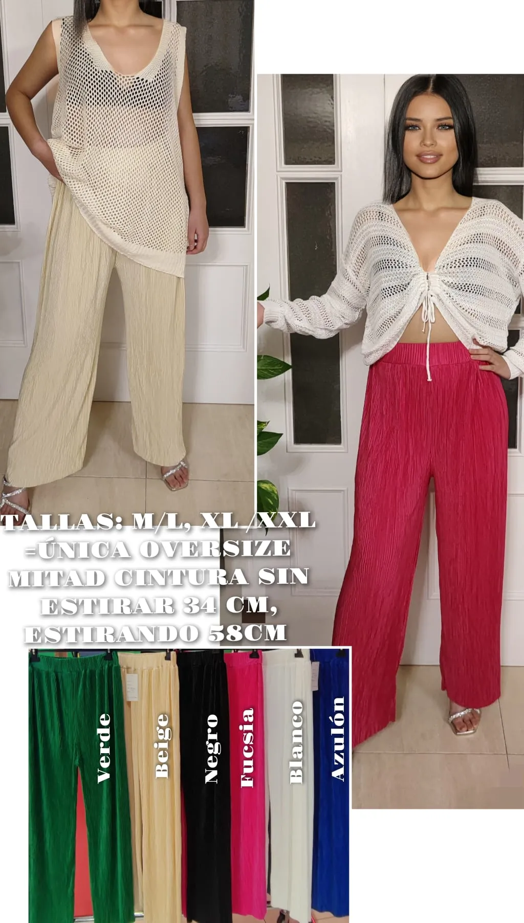 Pantalón Plisado Palazzo Mujer Talla Grande