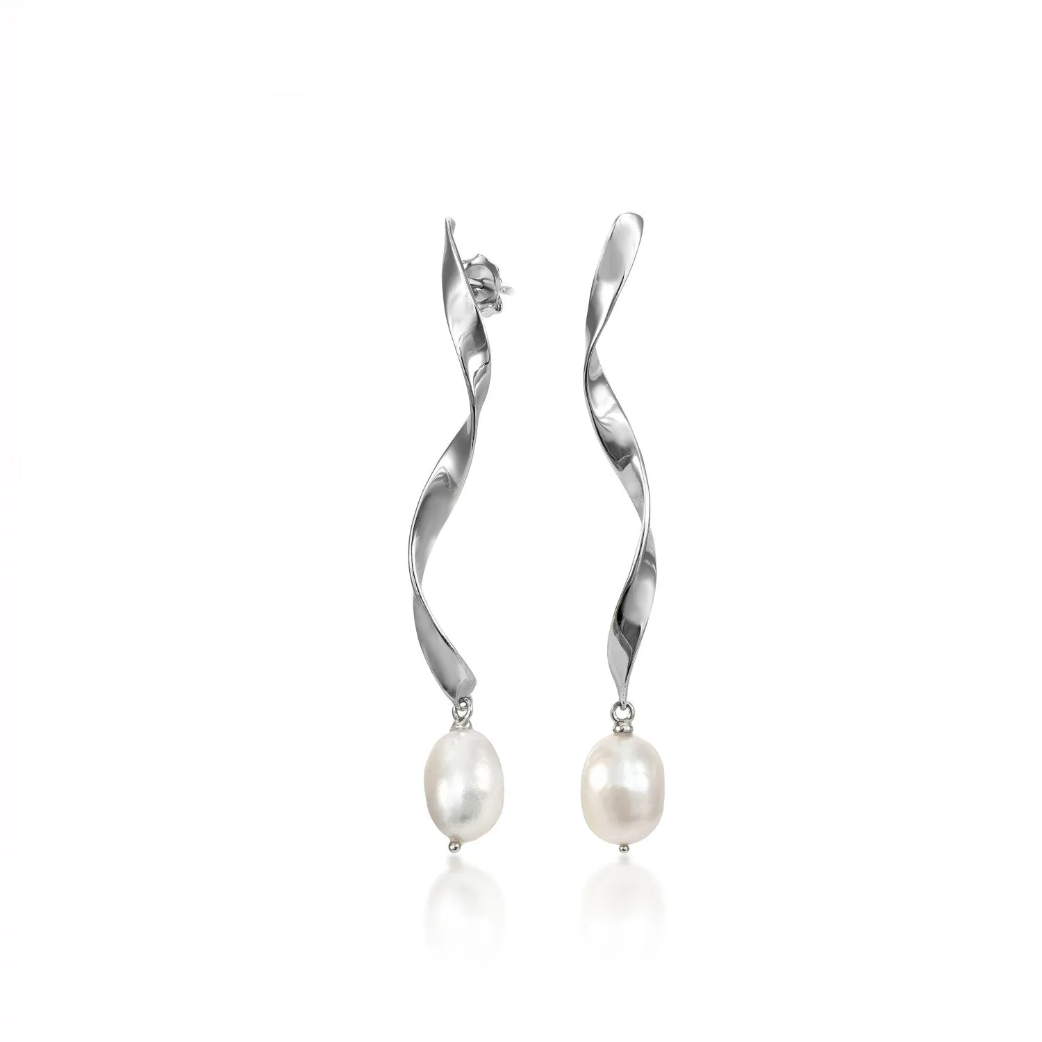 Pendientes perla de plata diseo curvilíneo