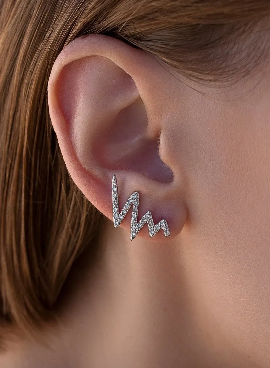 Pendientes trepadores de plata diseo zig zag