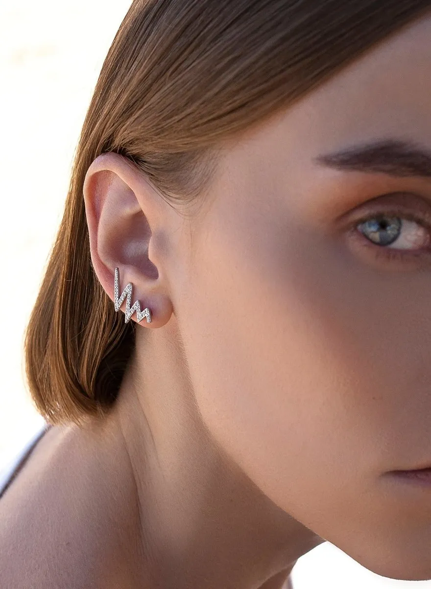 Pendientes trepadores de plata diseo zig zag